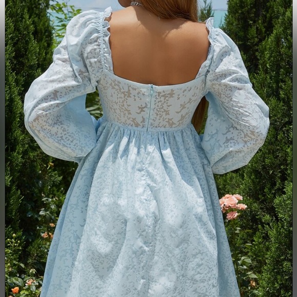 Light Blue Puff Sleeve Mini Dress - Picture 4 of 5